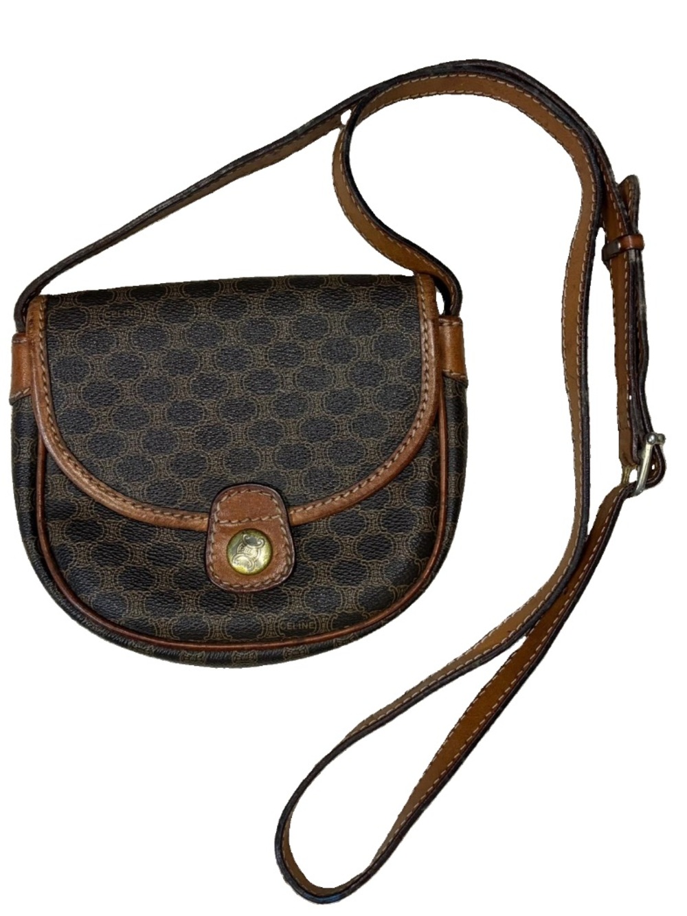 Authentic Celine Vintage Brown Macadam Small shoulder bag
